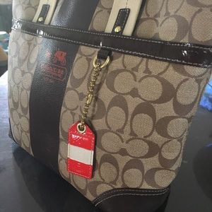 Coach Heritage Stripe Tan and Brown Signature Tote